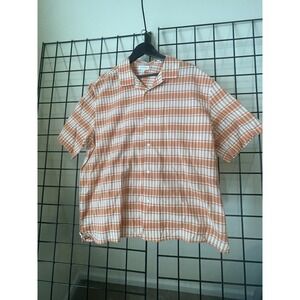 Free Assembly Shirt Mens XL Button Up Short‎ Sleeve Stylish Orange Stripe